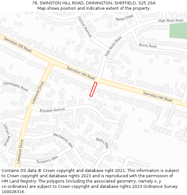 78, SWINSTON HILL ROAD, DINNINGTON, SHEFFIELD, S25 2SA: Location map and indicative extent of plot
