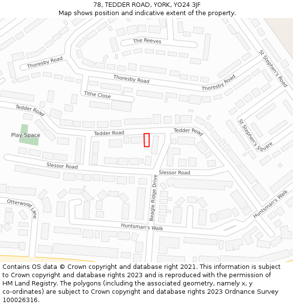 78, TEDDER ROAD, YORK, YO24 3JF: Location map and indicative extent of plot