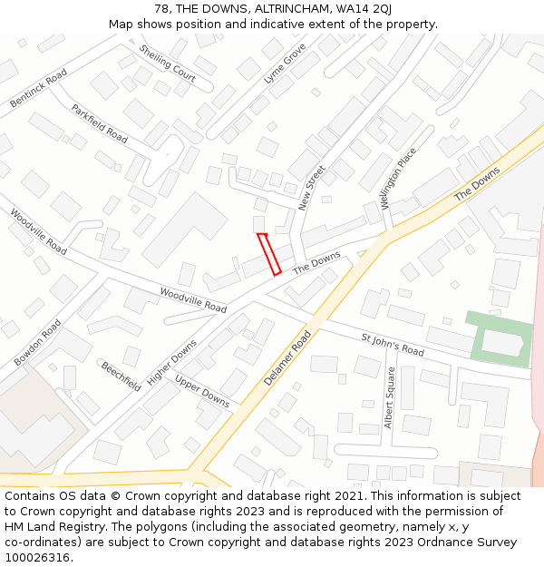 78, THE DOWNS, ALTRINCHAM, WA14 2QJ: Location map and indicative extent of plot