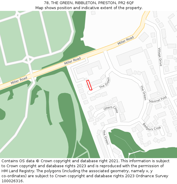 78, THE GREEN, RIBBLETON, PRESTON, PR2 6QF: Location map and indicative extent of plot
