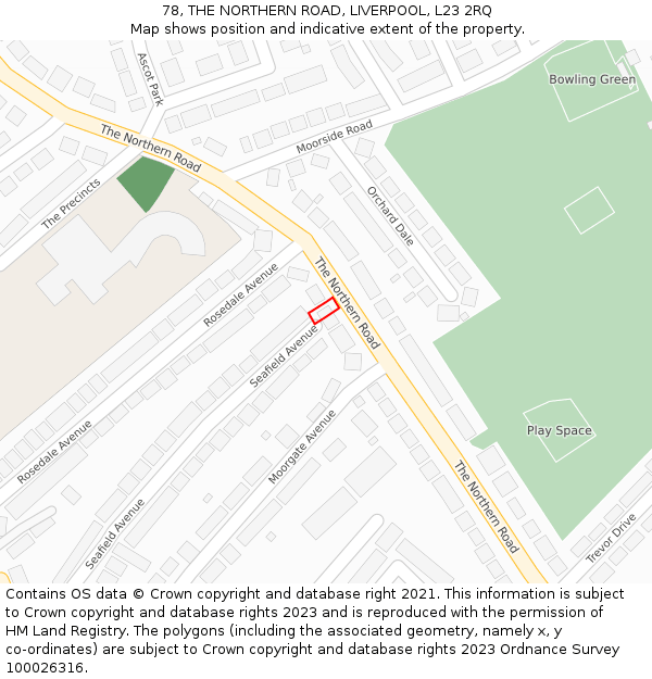 78, THE NORTHERN ROAD, LIVERPOOL, L23 2RQ: Location map and indicative extent of plot