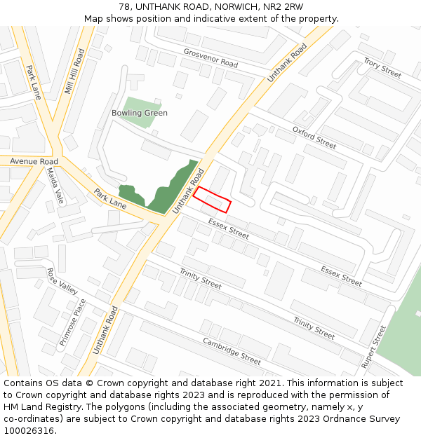 78, UNTHANK ROAD, NORWICH, NR2 2RW: Location map and indicative extent of plot