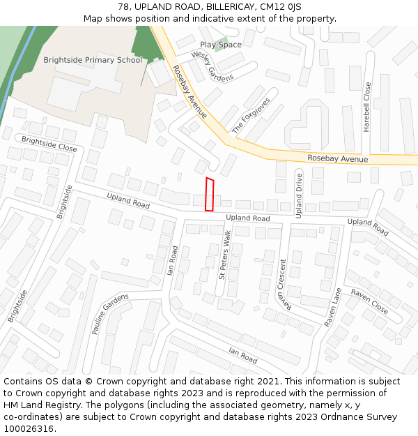 78, UPLAND ROAD, BILLERICAY, CM12 0JS: Location map and indicative extent of plot