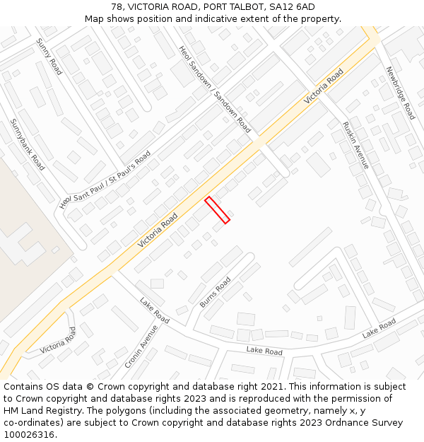 78, VICTORIA ROAD, PORT TALBOT, SA12 6AD: Location map and indicative extent of plot