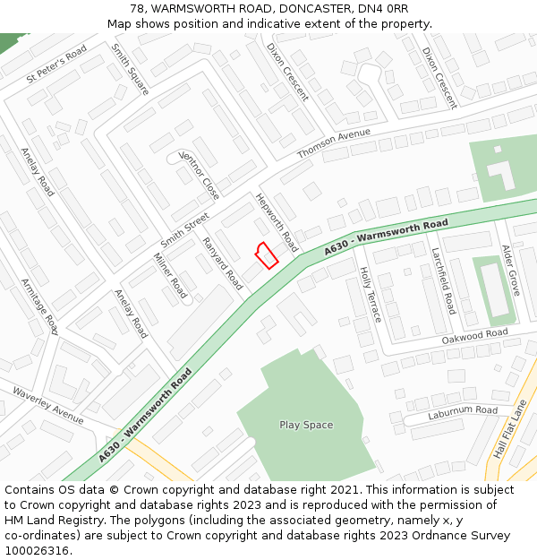78, WARMSWORTH ROAD, DONCASTER, DN4 0RR: Location map and indicative extent of plot