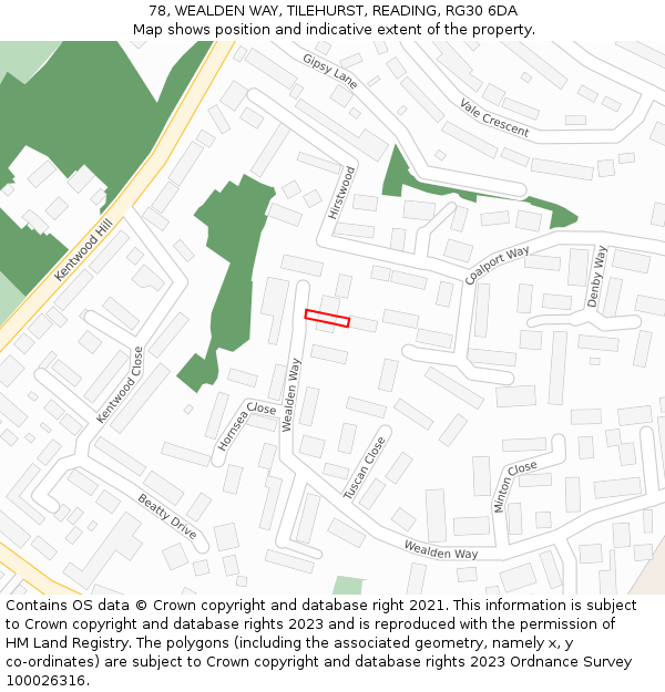 78, WEALDEN WAY, TILEHURST, READING, RG30 6DA: Location map and indicative extent of plot