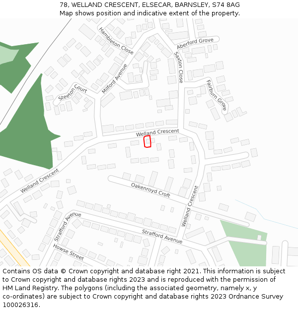78, WELLAND CRESCENT, ELSECAR, BARNSLEY, S74 8AG: Location map and indicative extent of plot