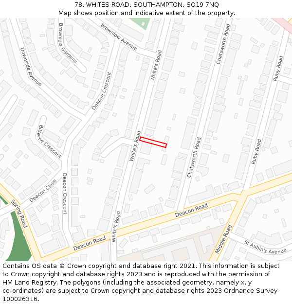78, WHITES ROAD, SOUTHAMPTON, SO19 7NQ: Location map and indicative extent of plot