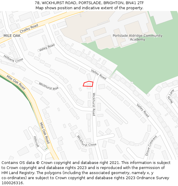 78, WICKHURST ROAD, PORTSLADE, BRIGHTON, BN41 2TF: Location map and indicative extent of plot
