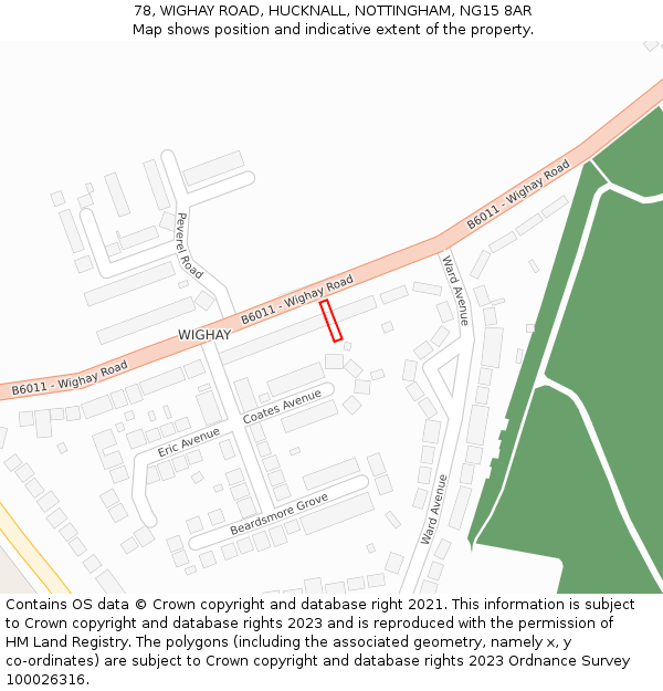 78, WIGHAY ROAD, HUCKNALL, NOTTINGHAM, NG15 8AR: Location map and indicative extent of plot