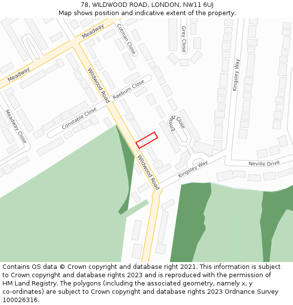 78, WILDWOOD ROAD, LONDON, NW11 6UJ: Location map and indicative extent of plot