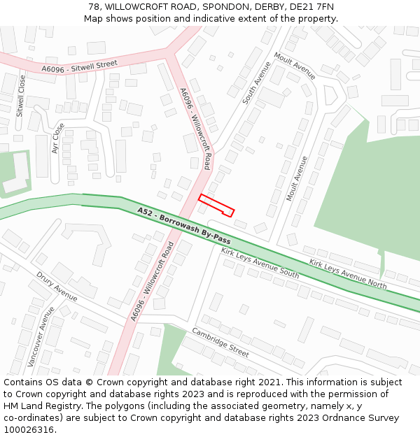78, WILLOWCROFT ROAD, SPONDON, DERBY, DE21 7FN: Location map and indicative extent of plot