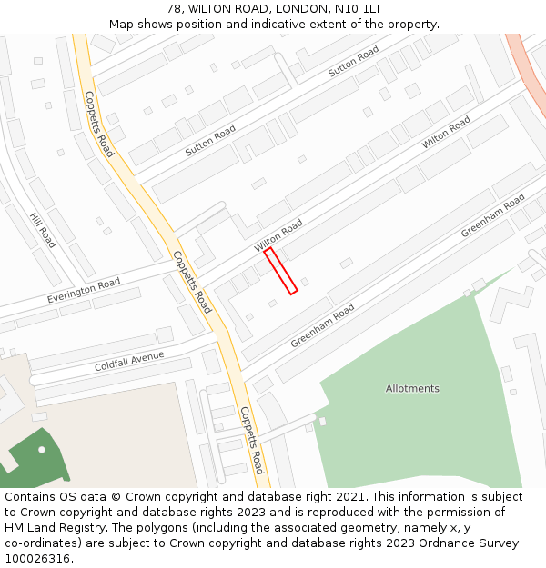 78, WILTON ROAD, LONDON, N10 1LT: Location map and indicative extent of plot