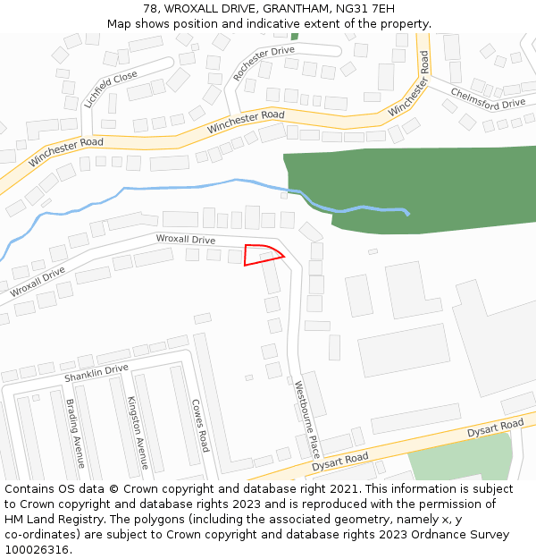 78, WROXALL DRIVE, GRANTHAM, NG31 7EH: Location map and indicative extent of plot