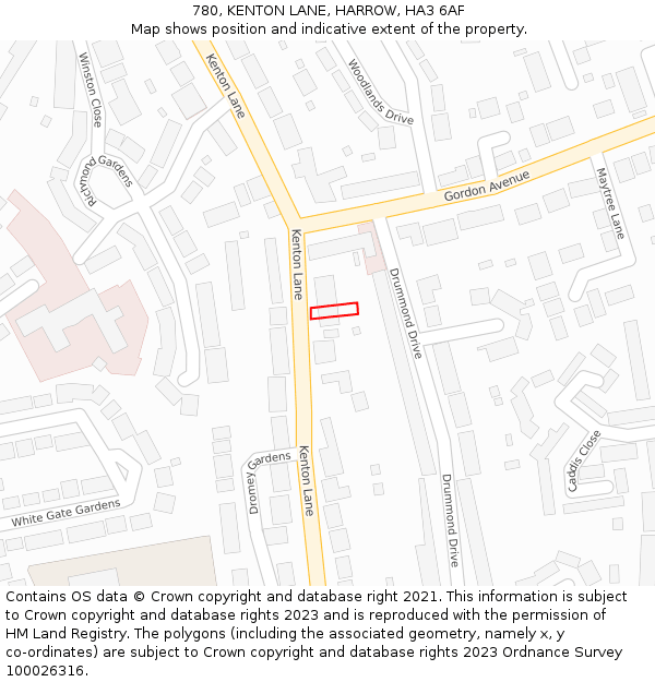 780, KENTON LANE, HARROW, HA3 6AF: Location map and indicative extent of plot