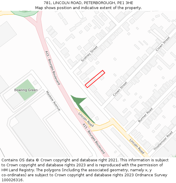 781, LINCOLN ROAD, PETERBOROUGH, PE1 3HE: Location map and indicative extent of plot