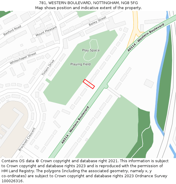 781, WESTERN BOULEVARD, NOTTINGHAM, NG8 5FG: Location map and indicative extent of plot