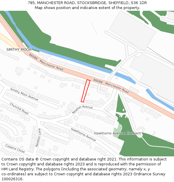785, MANCHESTER ROAD, STOCKSBRIDGE, SHEFFIELD, S36 1DR: Location map and indicative extent of plot