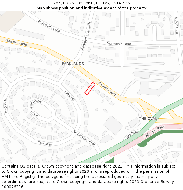 786, FOUNDRY LANE, LEEDS, LS14 6BN: Location map and indicative extent of plot