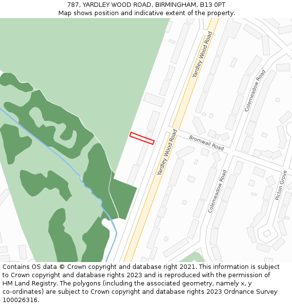 787, YARDLEY WOOD ROAD, BIRMINGHAM, B13 0PT: Location map and indicative extent of plot