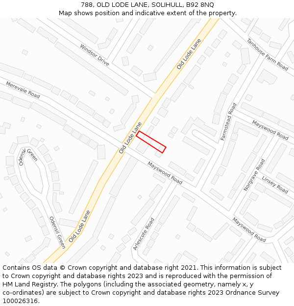 788, OLD LODE LANE, SOLIHULL, B92 8NQ: Location map and indicative extent of plot