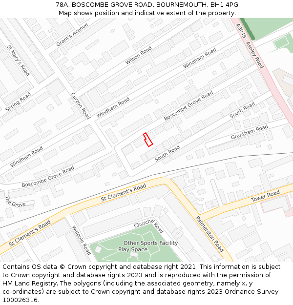 78A, BOSCOMBE GROVE ROAD, BOURNEMOUTH, BH1 4PG: Location map and indicative extent of plot