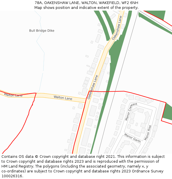 78A, OAKENSHAW LANE, WALTON, WAKEFIELD, WF2 6NH: Location map and indicative extent of plot