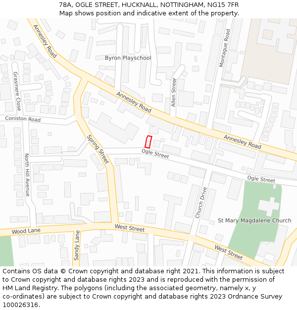 78A, OGLE STREET, HUCKNALL, NOTTINGHAM, NG15 7FR: Location map and indicative extent of plot