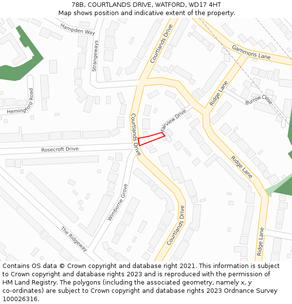 78B, COURTLANDS DRIVE, WATFORD, WD17 4HT: Location map and indicative extent of plot