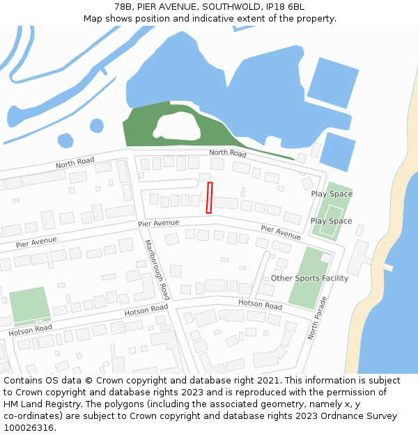 78B, PIER AVENUE, SOUTHWOLD, IP18 6BL: Location map and indicative extent of plot
