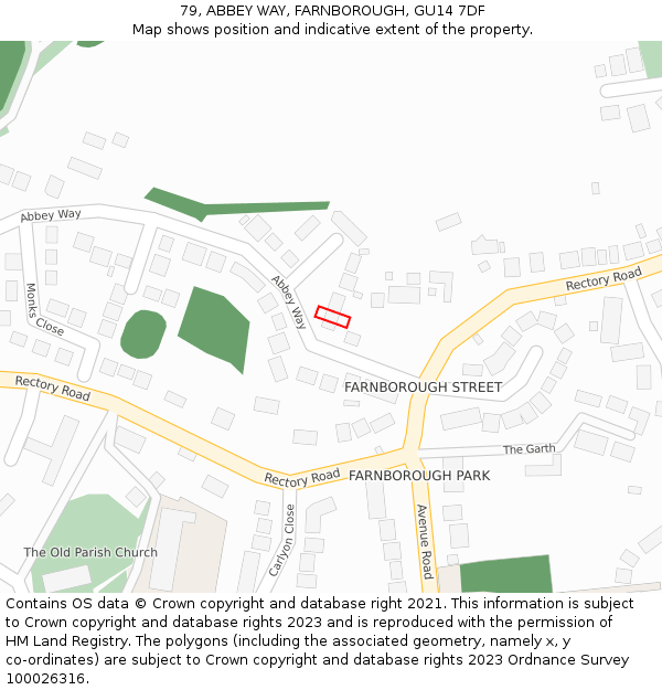 79, ABBEY WAY, FARNBOROUGH, GU14 7DF: Location map and indicative extent of plot