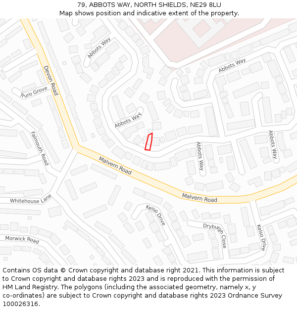 79, ABBOTS WAY, NORTH SHIELDS, NE29 8LU: Location map and indicative extent of plot