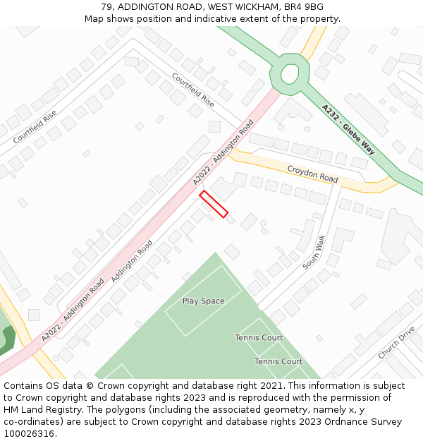 79, ADDINGTON ROAD, WEST WICKHAM, BR4 9BG: Location map and indicative extent of plot
