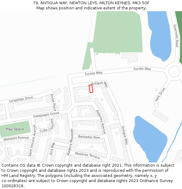 79, ANTIGUA WAY, NEWTON LEYS, MILTON KEYNES, MK3 5GF: Location map and indicative extent of plot