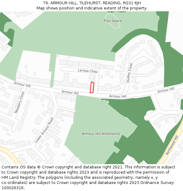 79, ARMOUR HILL, TILEHURST, READING, RG31 6JH: Location map and indicative extent of plot