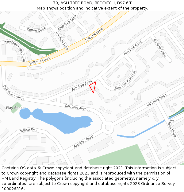 79, ASH TREE ROAD, REDDITCH, B97 6JT: Location map and indicative extent of plot