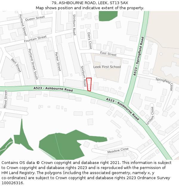 79, ASHBOURNE ROAD, LEEK, ST13 5AX: Location map and indicative extent of plot