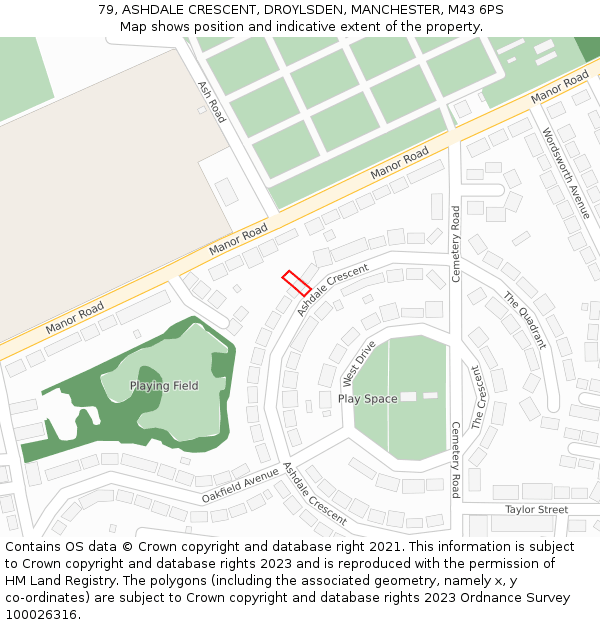 79, ASHDALE CRESCENT, DROYLSDEN, MANCHESTER, M43 6PS: Location map and indicative extent of plot