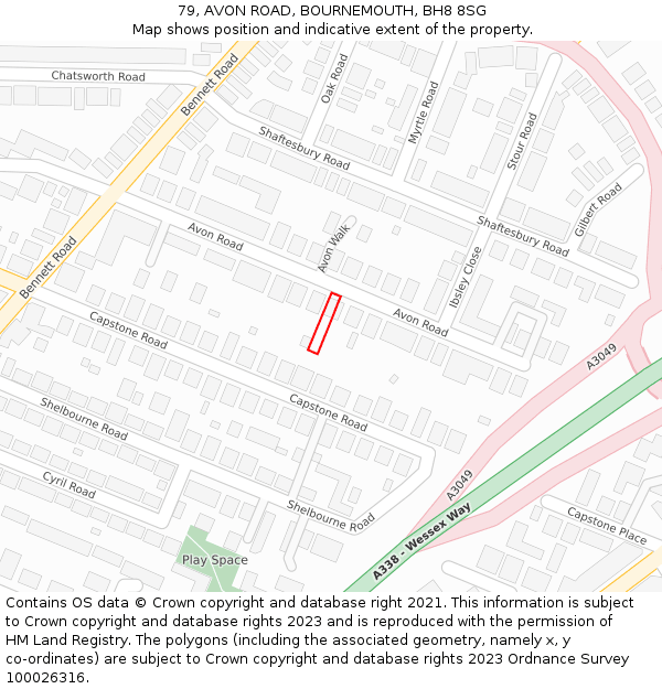 79, AVON ROAD, BOURNEMOUTH, BH8 8SG: Location map and indicative extent of plot