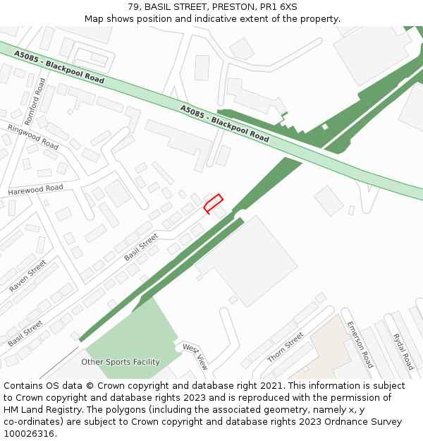 79, BASIL STREET, PRESTON, PR1 6XS: Location map and indicative extent of plot