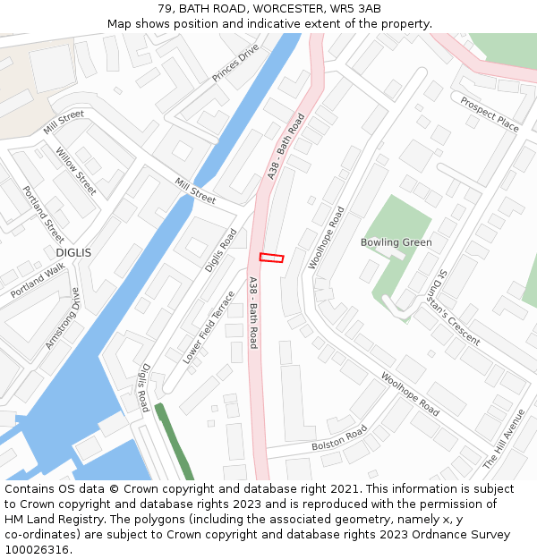 79, BATH ROAD, WORCESTER, WR5 3AB: Location map and indicative extent of plot