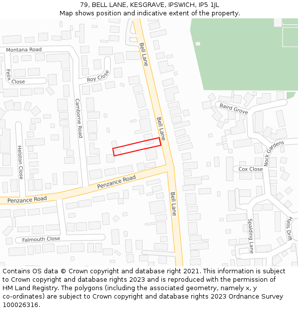 79, BELL LANE, KESGRAVE, IPSWICH, IP5 1JL: Location map and indicative extent of plot
