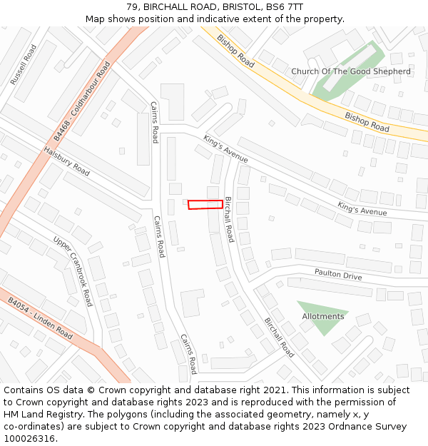 79, BIRCHALL ROAD, BRISTOL, BS6 7TT: Location map and indicative extent of plot