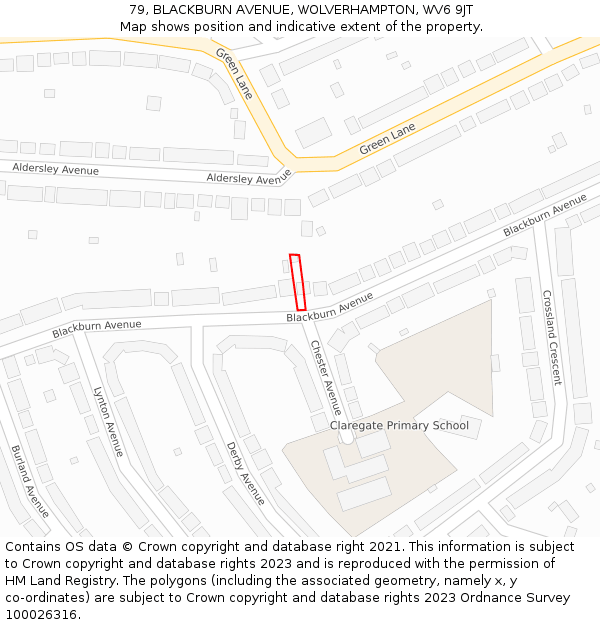 79, BLACKBURN AVENUE, WOLVERHAMPTON, WV6 9JT: Location map and indicative extent of plot