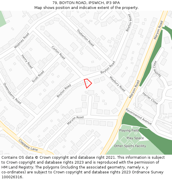 79, BOYTON ROAD, IPSWICH, IP3 9PA: Location map and indicative extent of plot
