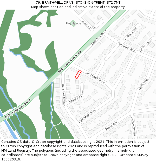 79, BRAITHWELL DRIVE, STOKE-ON-TRENT, ST2 7NT: Location map and indicative extent of plot