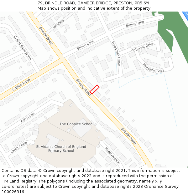 79, BRINDLE ROAD, BAMBER BRIDGE, PRESTON, PR5 6YH: Location map and indicative extent of plot