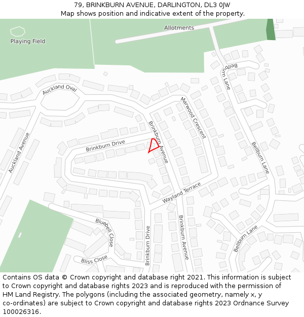 79, BRINKBURN AVENUE, DARLINGTON, DL3 0JW: Location map and indicative extent of plot