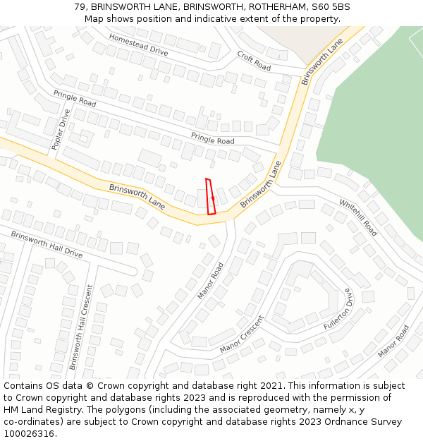 79, BRINSWORTH LANE, BRINSWORTH, ROTHERHAM, S60 5BS: Location map and indicative extent of plot