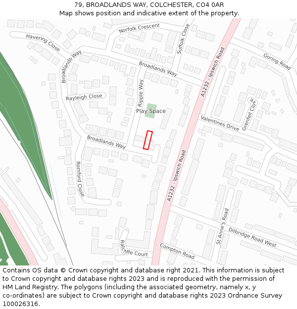 79, BROADLANDS WAY, COLCHESTER, CO4 0AR: Location map and indicative extent of plot